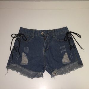Lace Up Distressed Shorts